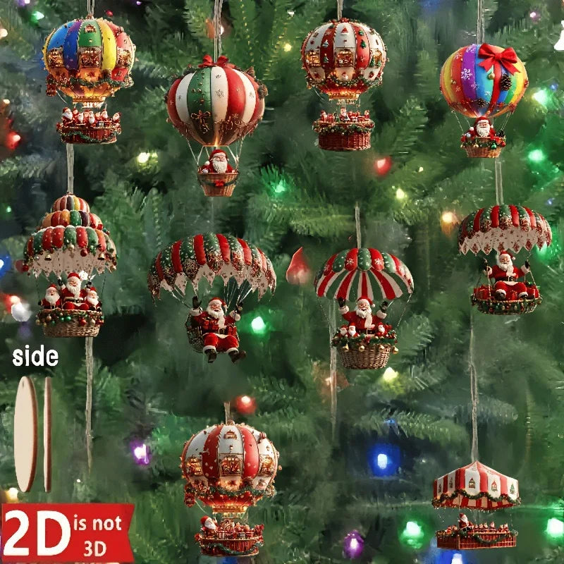 2D Santa Claus Parachute Christmas Tree Ornaments New Year Party Decoration 2025 Christmas Indoor Outdoor Home Decor DIY Gifts