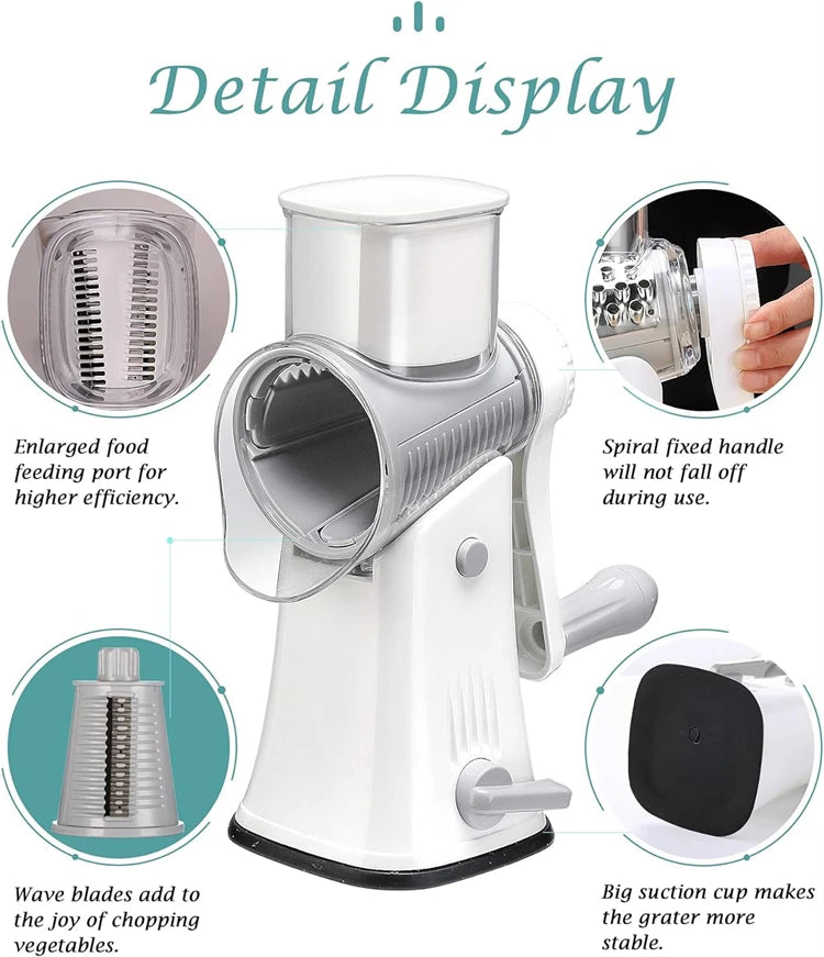 LMETJMA 5 in 1 Rotary Cheese Grater Shredder Kitchen Mandoline Vegetable Julienne Slicer Waffle Cutter Nut Chopper JT247