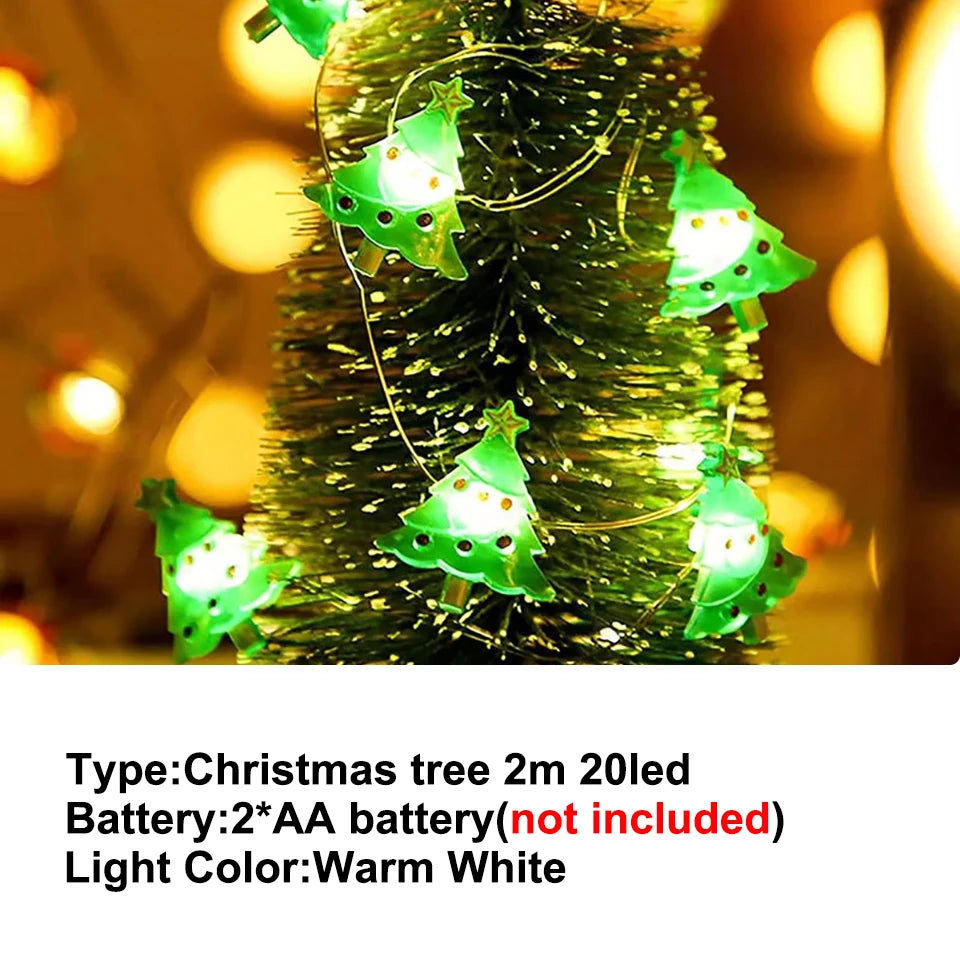 Christmas Lights 2M 20LED Fairy Lights Santa Claus Snowflake String Lights Battery Powered For Home Living Room Xmas Decor Lamp