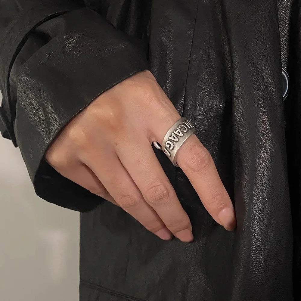 Silver Plated Spiral Letter Ring for Women Retro Fashion Personality Hip Hop S925 Open Finger Ring Trendy Index Finger Ring