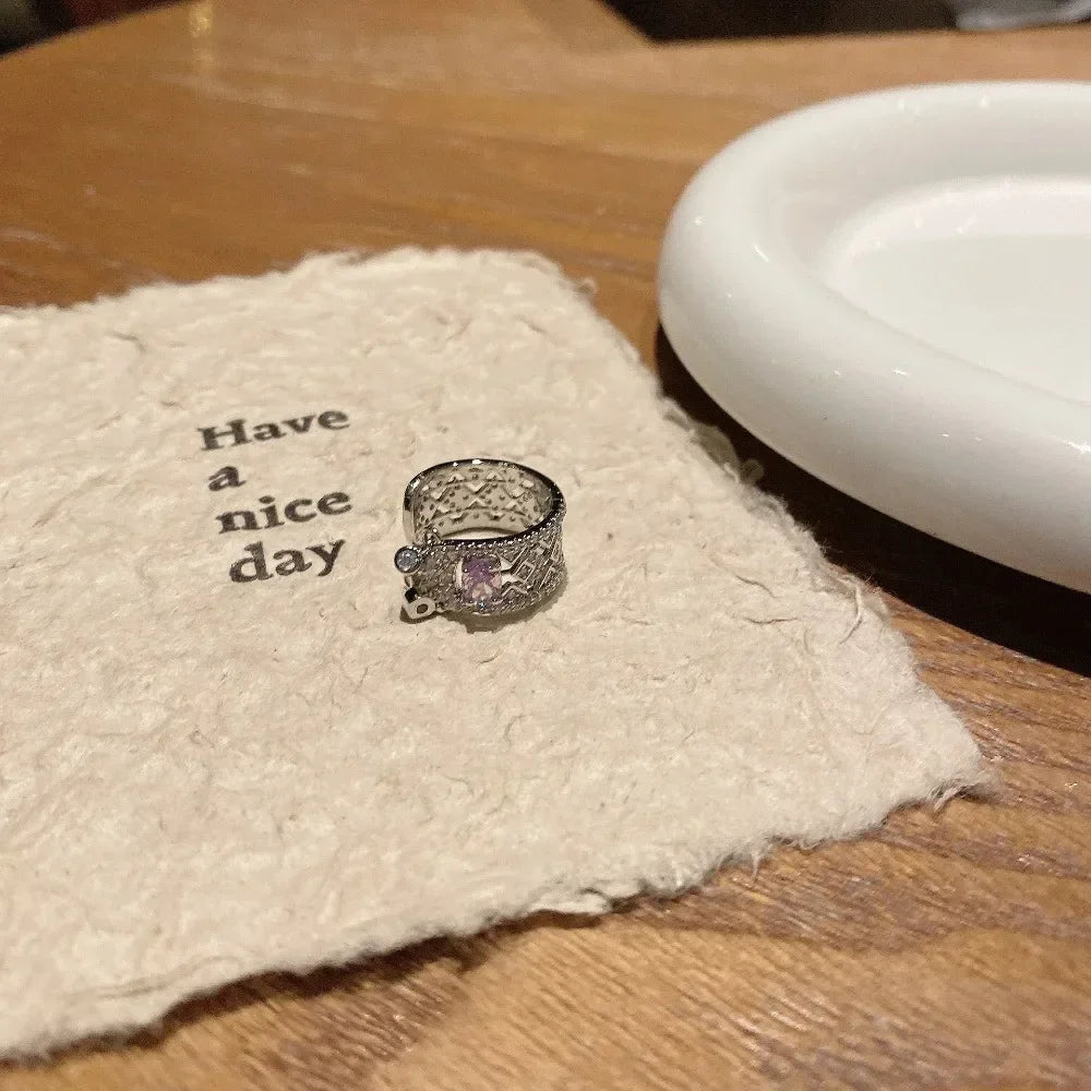 Light luxury exquisite silver 925 diamond amethyst rings for women unique fashion retro tassel purple tail ring wedding jewelry