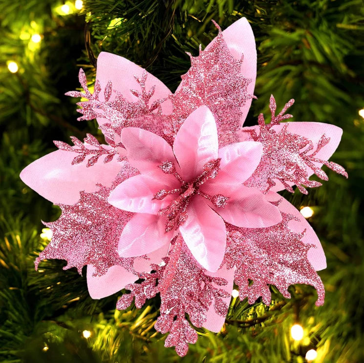1~20Pcs Glitter Artifical Christmas Flowers Mreey Christmas Tree Decoration Happy New Year Ornaments Xmas Fake Flowers natal