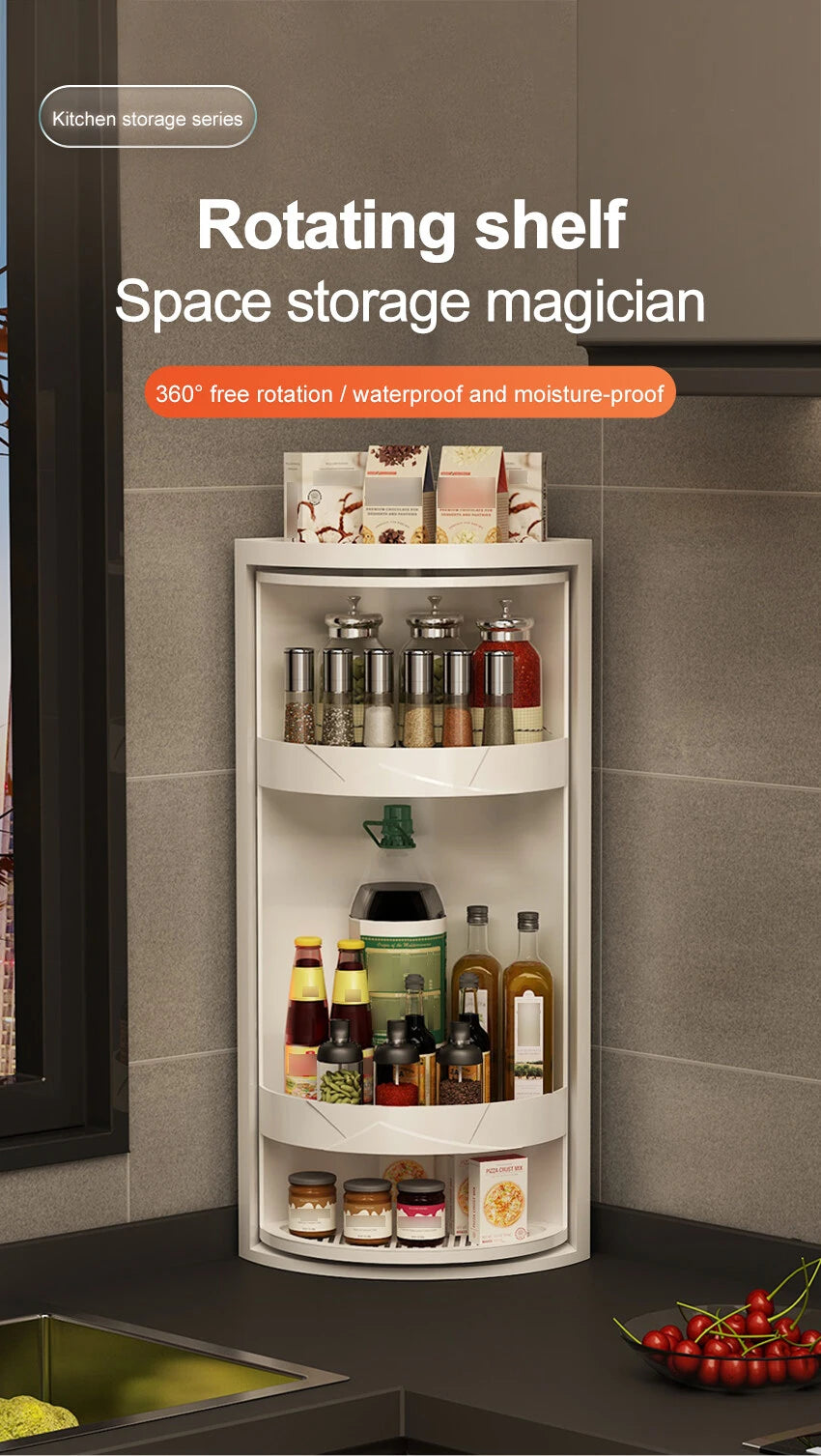 Kitchen Rotatable Layered Adjustable Shelf Bottle Holder Condiment Organizer Spice Jars, Can Rotating Storage Rack, Corner Shelf