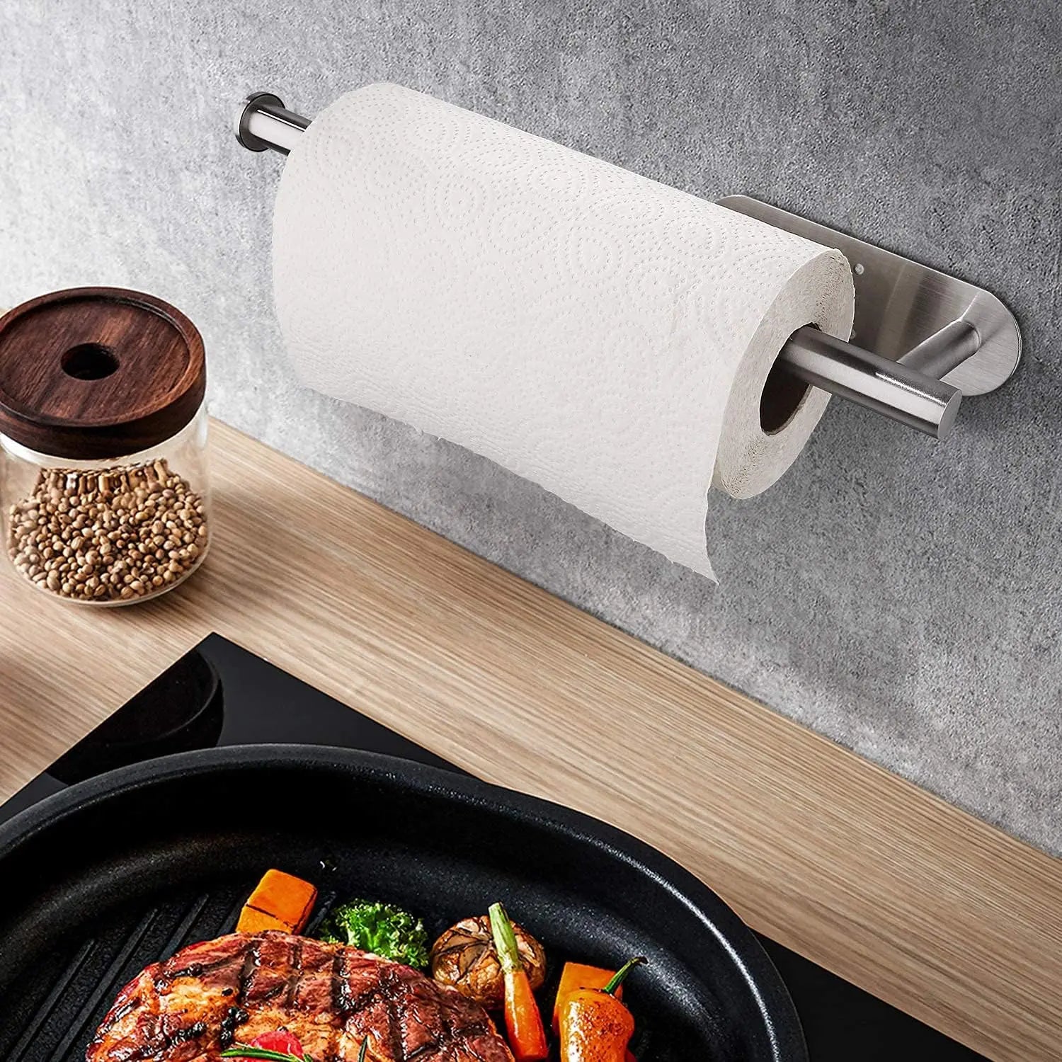 Paper Towel Holders for Kitchen Kitchen Roll Holder Paper Towels Self-Adhesive Under Cabinet Paper Towel Rack Stainless Steel