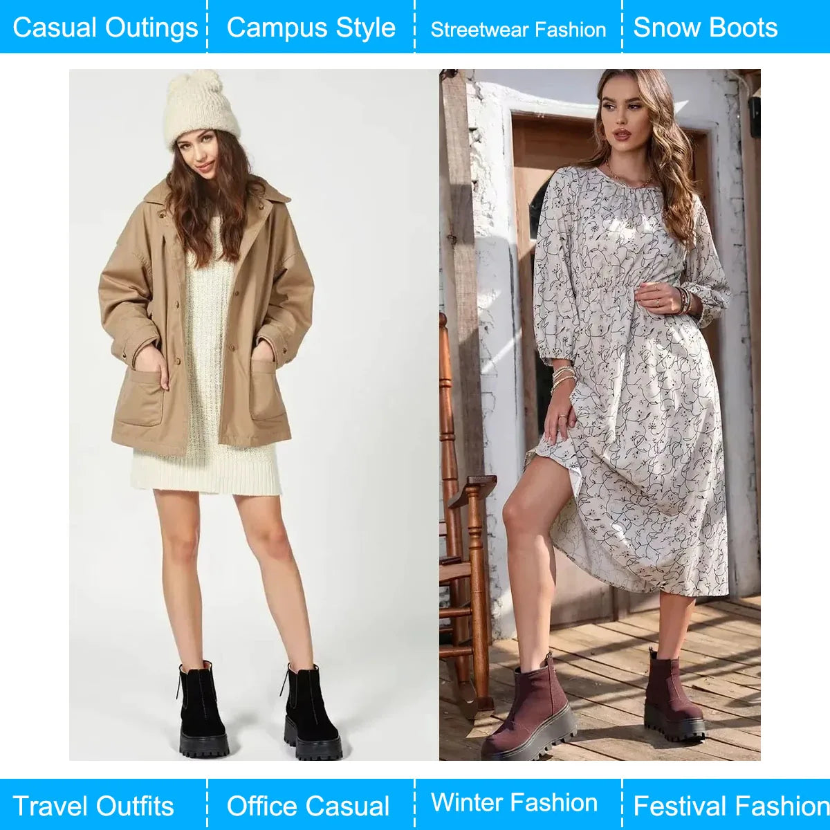 Fujin 7cm Suede Leather Snow Shoes Ankle Booties Platform Winter Boots Women Comfortable Non Slip Chelsea Boots Chunky Heel