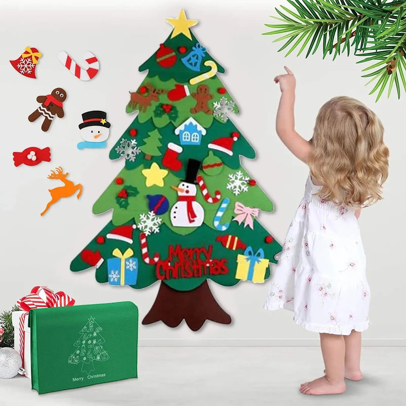 Felt Christmas Tree for Kids Toddlers, Montessori Xmas Tree with 21 Pcs Detachable Ornaments for Holiday Christmas Home Decor