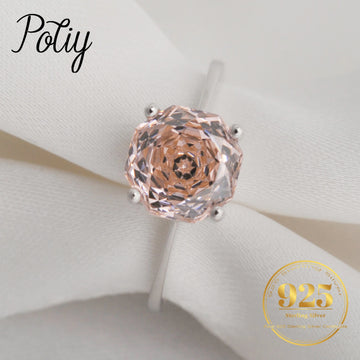 Potiy 2ct Octagon Rose Cut Morganite Pink Cubic Zirconia Solitaire Ring, 925 Sterling Silver Jewelry Gift for Women with