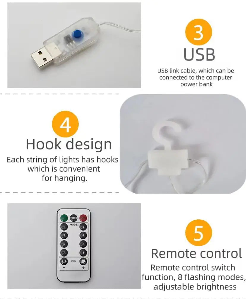 christmas lights decorations lamp holiday lighting USB Holiday Curtain Garland Lamp fairy lights lights decoration led light