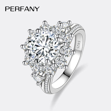 PERFANY 3CT Sunflower Moissanite Ring for Women S925 Pure Silver Plated 18K White Gold Diamond Luxury Wedding Jewelry