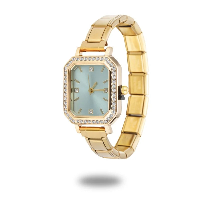 New Fashion Women's Stainless Steel Square Round Shiny Watch Bracelet For Party Friend Wife Birthday DIY Jewelry Gift