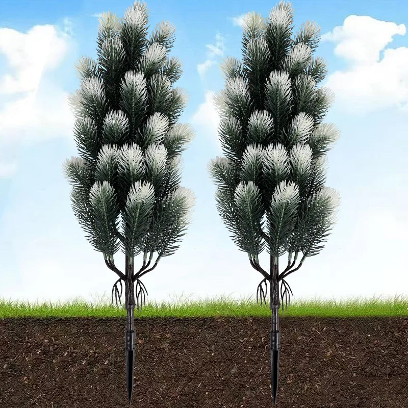 2pcs Artificial Pine Needle Christmas Trees -  Indoor/Outdoor Greenery with Sturdy Black Pointed Base,  Mini Holiday Decor