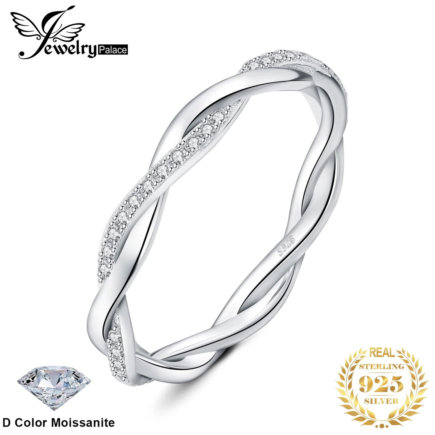JewelryPalace Moissanite D Color Love Rope Infinity 925 Sterling Silver Stackable Band Ring for Woman Yellow Rose Gold Plated