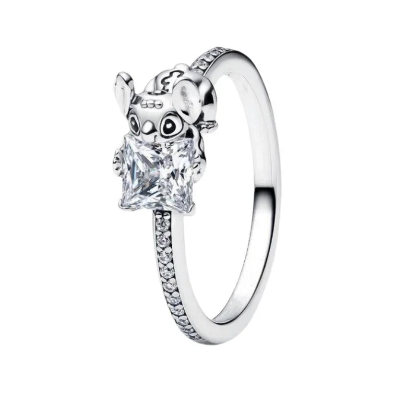 Disney Classic Shiny Princess Crown Ring Red Bow Heart-Shaped Ring Suitable For Wedding Party Female Original Jewelry DIY Gift