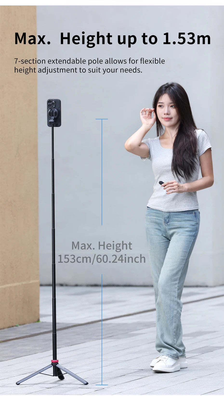 MT-84 1.53M Magnetic Selfie Stick Tripod for iPhone & Android
