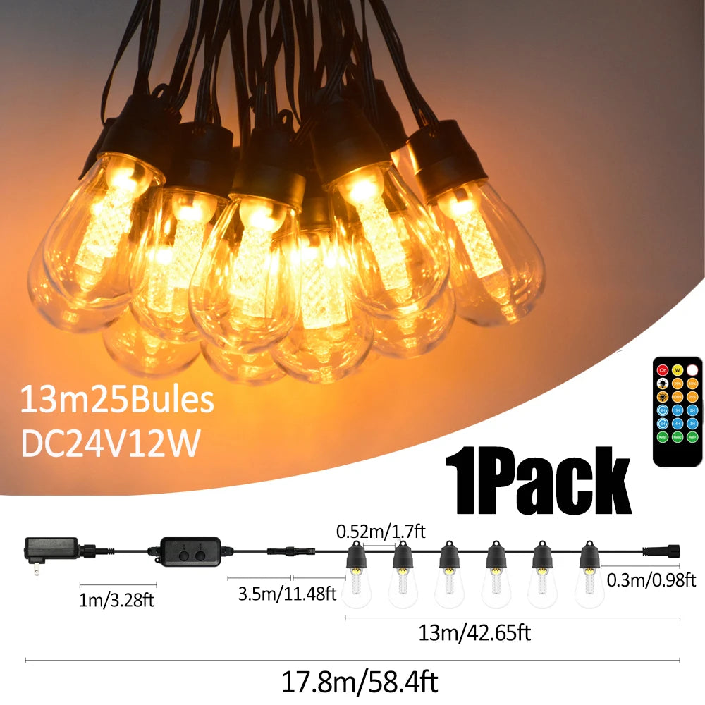 S14 Outdoor Lights DIY String Lights 3Modes Adjustable Remote Control Lights Bulbs for Patio Garden Outside Backyard Christmas