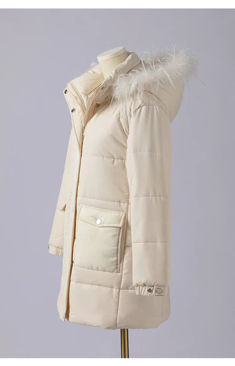 K1050W Women's Luxury Winter Coat High-Quality Long Thick Hooded Jacket for Ladies