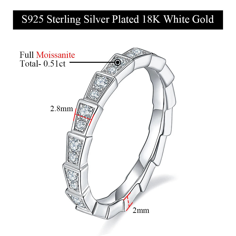 M-JAJA Eternity Moissanite Snake Ring Diamond Wedding Band for Women 18K Gold Plated 925 Sterling Silver Party Fine Jewelry Gift