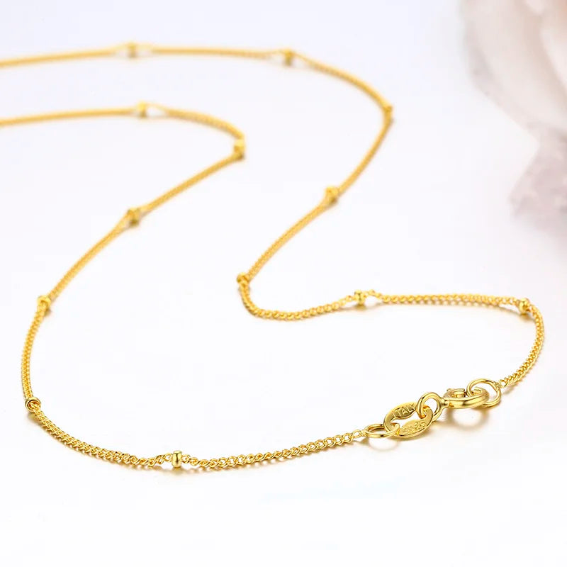 35-80cm Real 925 Sterling Silver W/ Gold Colour Beads Curb Chain Choker Necklaces For Women Girls Jewelry Kolye Collares Ketting
