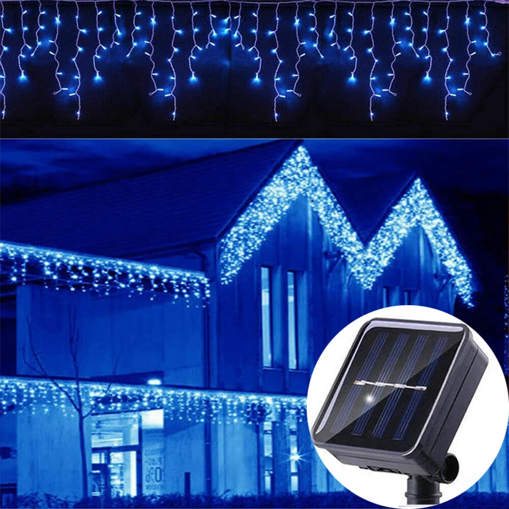 Solar Curtain Icicle Light 3.5M Eaves Decor Outdoor Fairy String Lights Wedding Party Christmas Stair Decor Garden Garlands