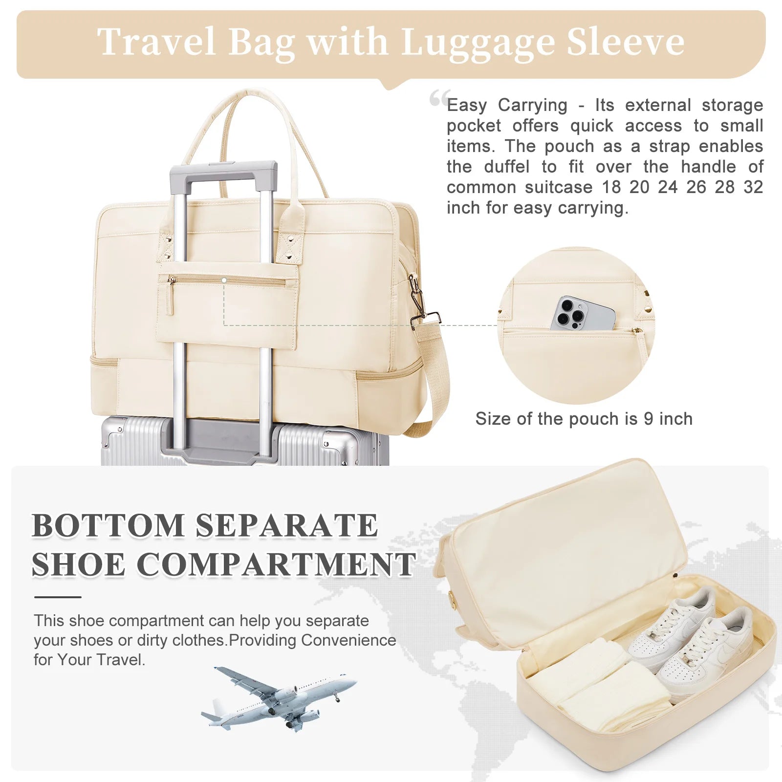 Luggage Travel Bags with a Clothes Bag and Toiletry Bag Large Capacity Daily Commuter Shoulder Bag Woman Tote Bags Handbag Woman