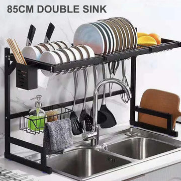 Dish Drying Rack Over the Sink 85CM Large Dish Drainer Shelf For Kitchen Sink Stainless Steel Organizer and Storage Double Sink