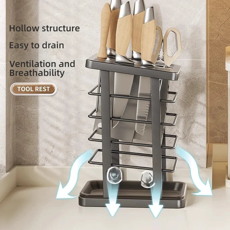 Kitchen Tabletop Storage Rack Knife Holder Stand Waterproof Hollow Storage Rack Kitchen Utensil Organizer Holder Accessories