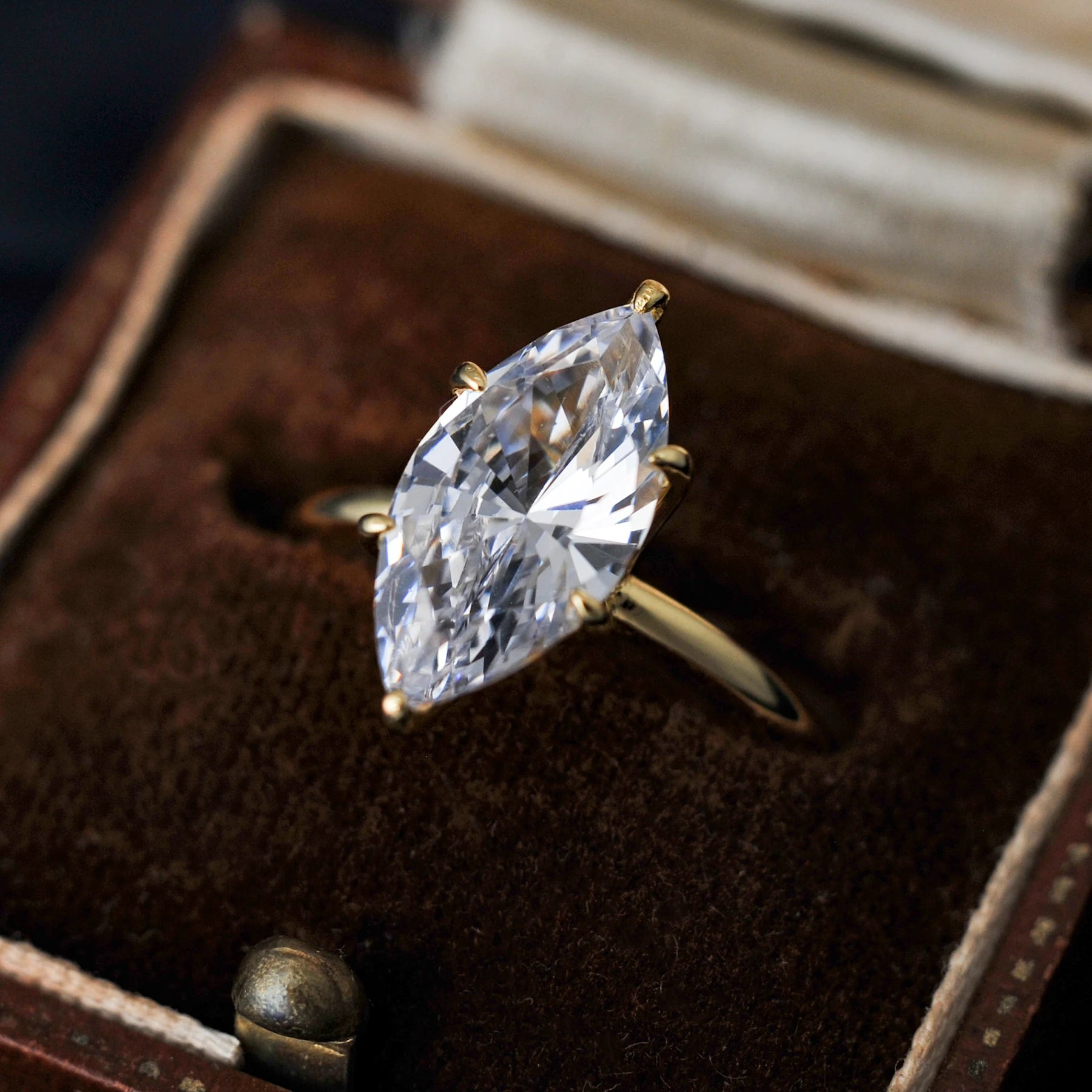 Potiy Vintage 9ct 5A Marquise Shape Cubic Zirconia Solitaire Engagement Ring For Women 925 Sterling Silver 14K Yellow Gold