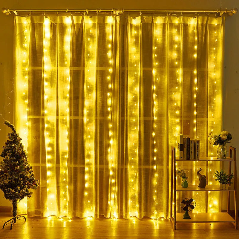 LED Curtain Garland on The Window USB String Lights Fairy Festoon Remote Control Christmas Wedding Decorations for Home Room