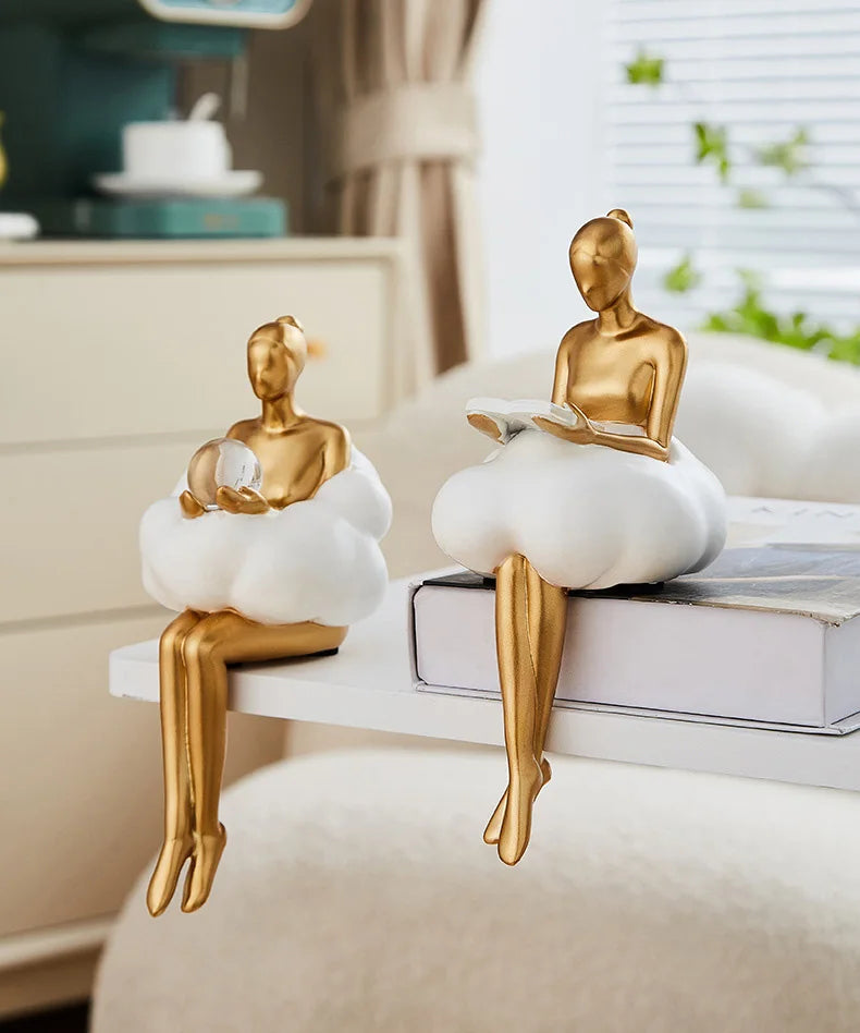 Cloud Girl Sculpture Abstract Art Figure Statue Modern Table Decoration Home Luxury Room Decor Aesthetic Design Figurine Crafts