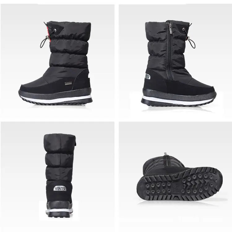 Winter thick women's snow boots Warm Plush Mid-calf Boots Non slip Waterproof  Platform Snow Boot Casual Female White shoes