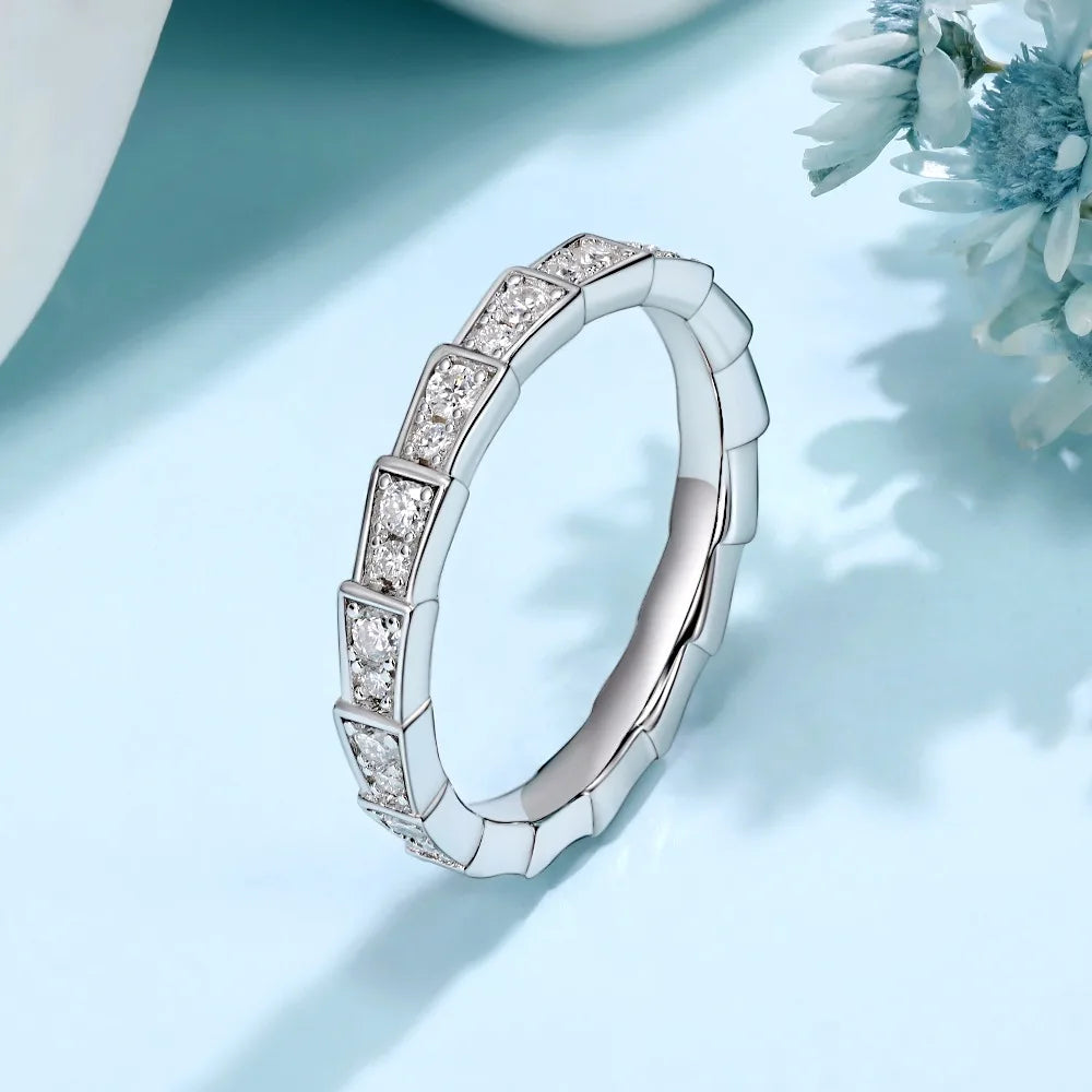 M-JAJA Eternity Moissanite Snake Ring Diamond Wedding Band for Women 18K Gold Plated 925 Sterling Silver Party Fine Jewelry Gift