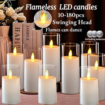 10-180PCS Wedding Led Candles Artificial Candles Led Flickering Flameless Candles with Batteries Operated Home Decor Acrylic Cup