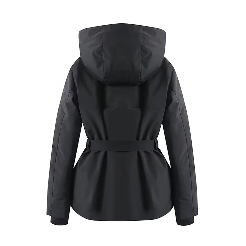 2025 fashionable women's clothing with European and American style design featuring a cinched waisthooded skiing and warm co