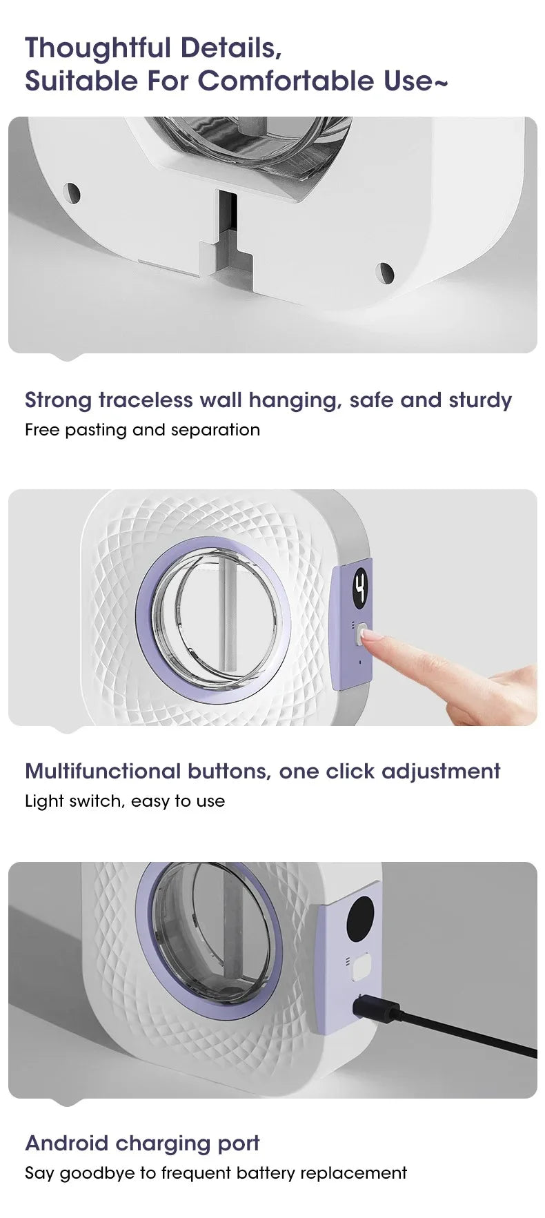 Smart Aroma Diffuser Air Purifier Digital Display 4 Gears USB Charging Wall Mount Tabletop Plant Essential Oils for Living Room