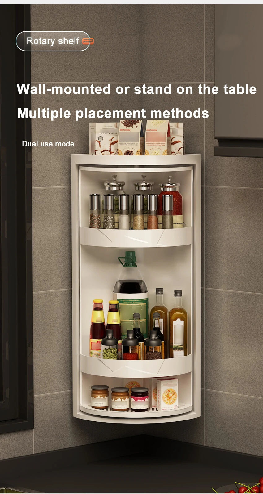 Kitchen Rotatable Layered Adjustable Shelf Bottle Holder Condiment Organizer Spice Jars, Can Rotating Storage Rack, Corner Shelf