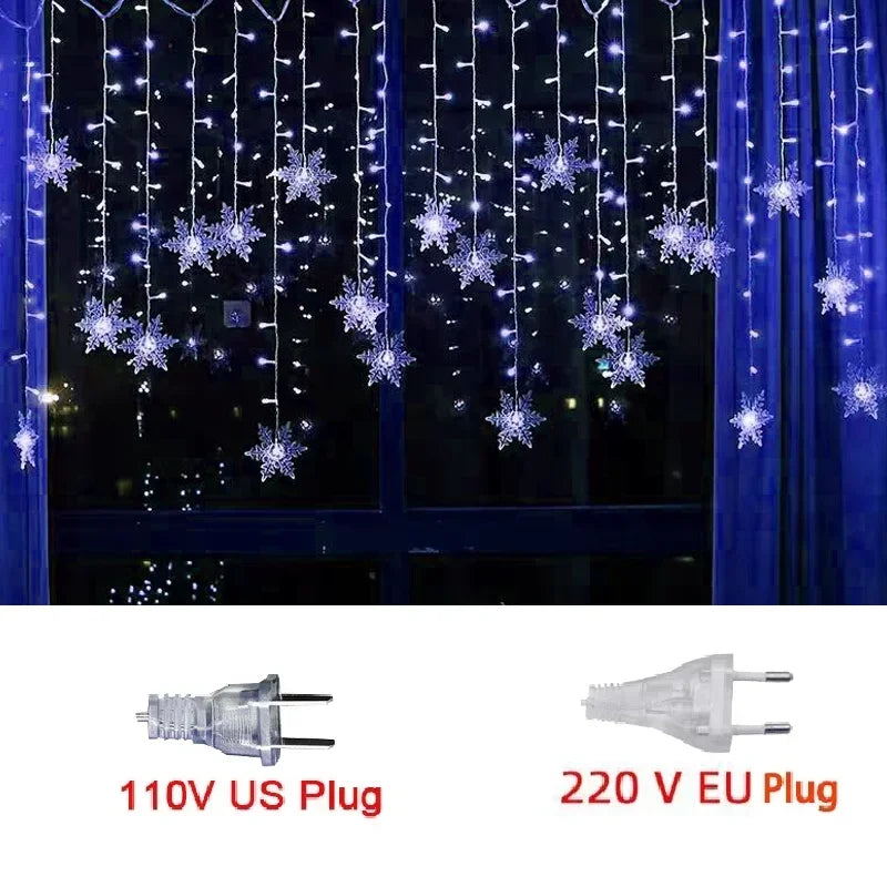 3.5M Christmas Snowflake LED String Lights Flashing Fairy Curtain Garland Lights Fancy Holiday Party New Year Decoration