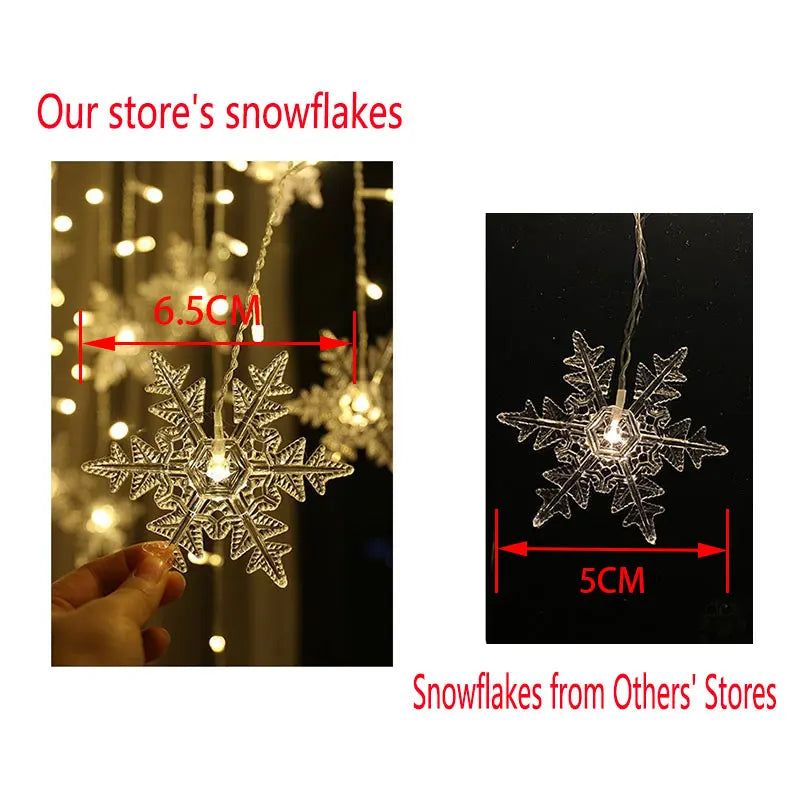 3.5M Christmas Snowflake LED String Lights Flashing Fairy Curtain Garland Lights Fancy Holiday Party New Year Decoration