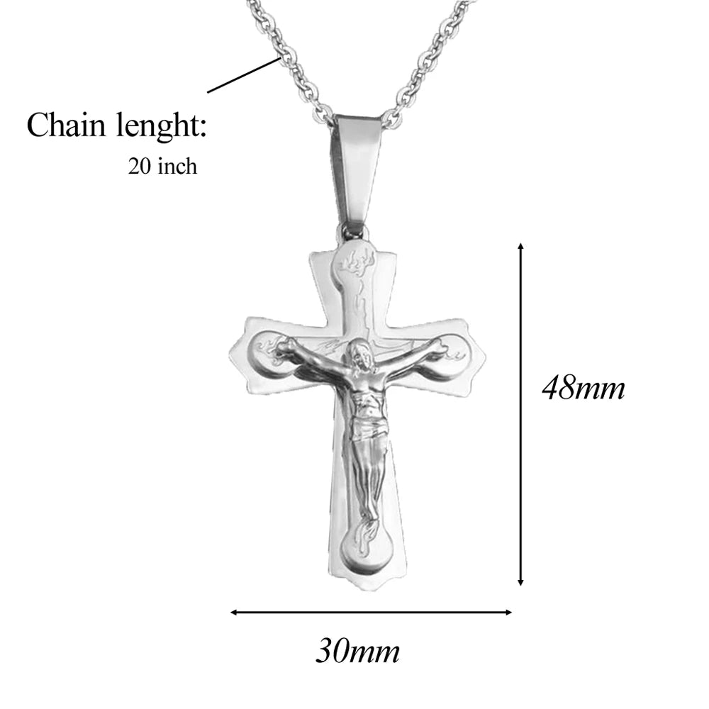3 Layers Wholesale Jesus Cross Pendant Necklace Stainless Steel Religious Holy Lord Necklace Jewelry