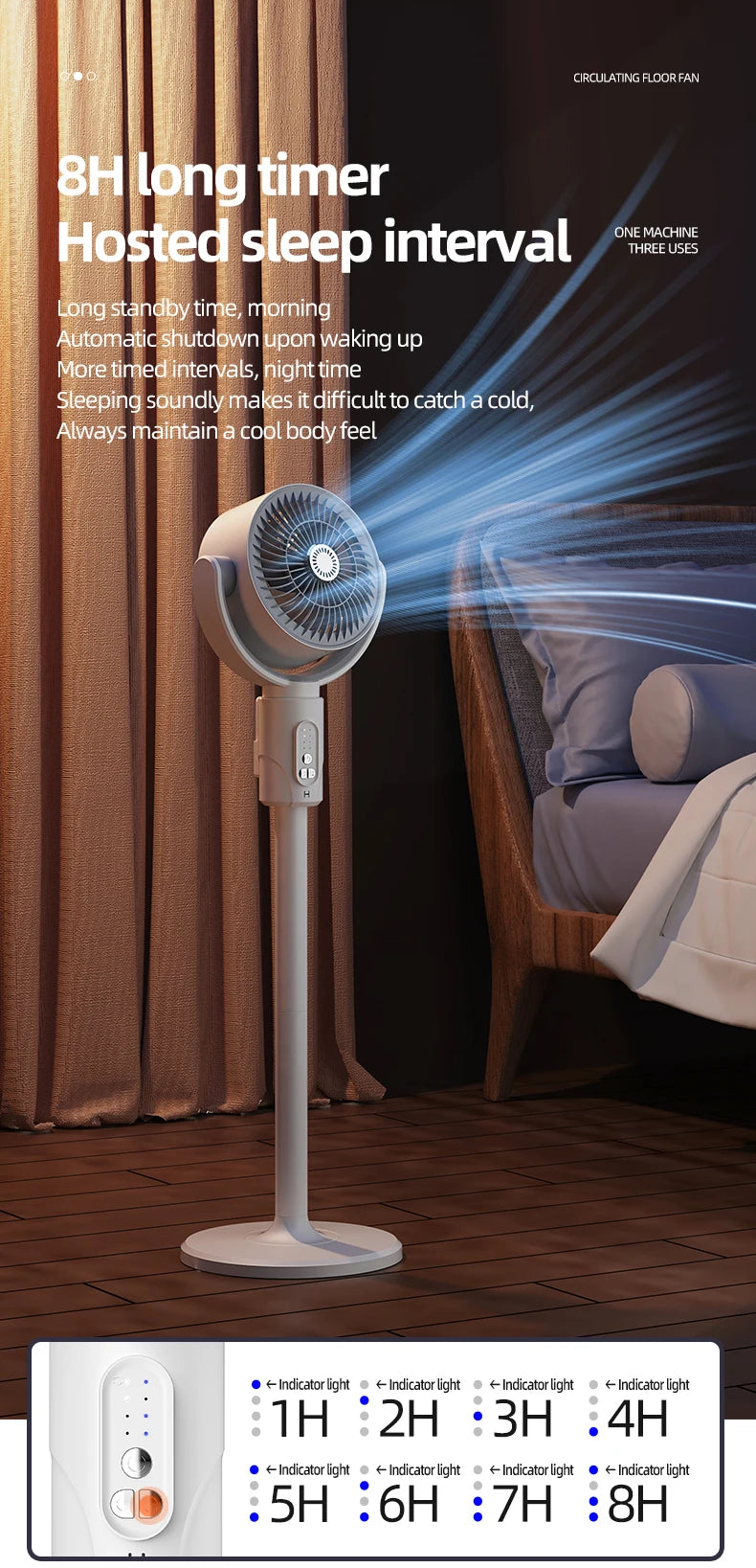 Rechargeable Oscillating Stand Fan 5 Speeds Adjustable Height USB Portable Air Circulator for Bedroom Office Living Room