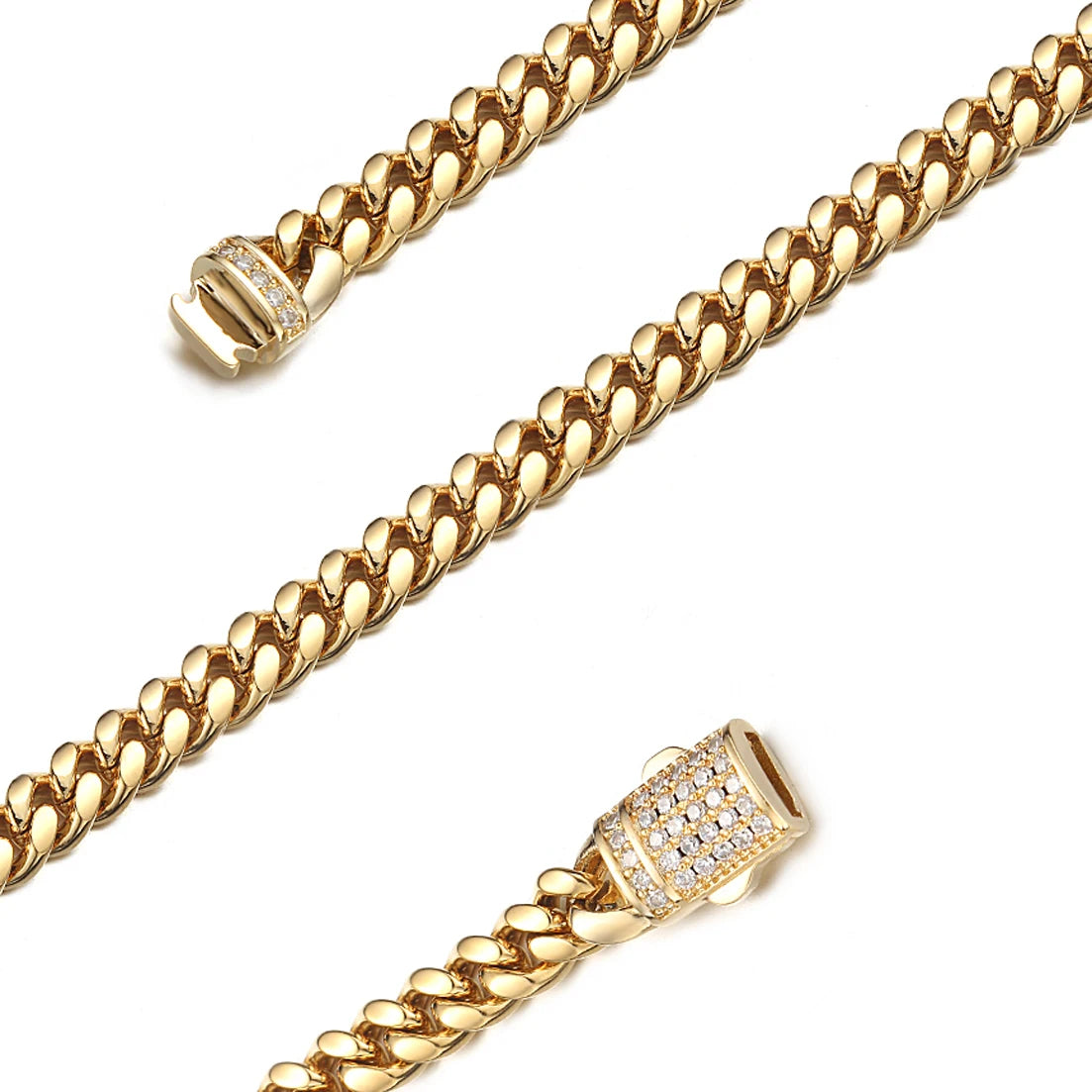 New Arrival 6mm-18mm Any Length 316L Stainless Steel Miami Curb Cuban Chain Necklace for Men & Women Gift Crystal Lock