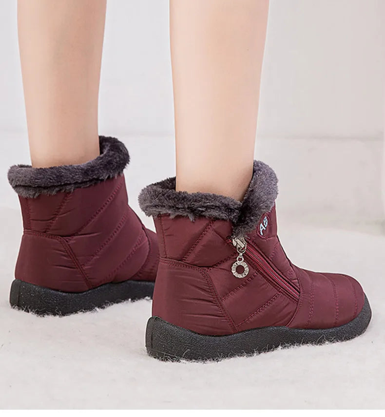 Women’s Waterproof Winter Ankle Boots – Fur-Lined Low Heels