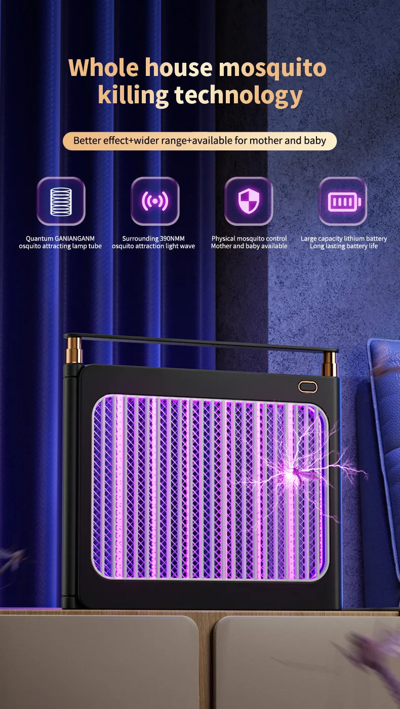 Rechargeable Energy Saving Mosquito Killer Lamp UV Trap Shock Safe Design 100㎡ Coverage Auto On Off No Chemicals Indoor Outdoor
