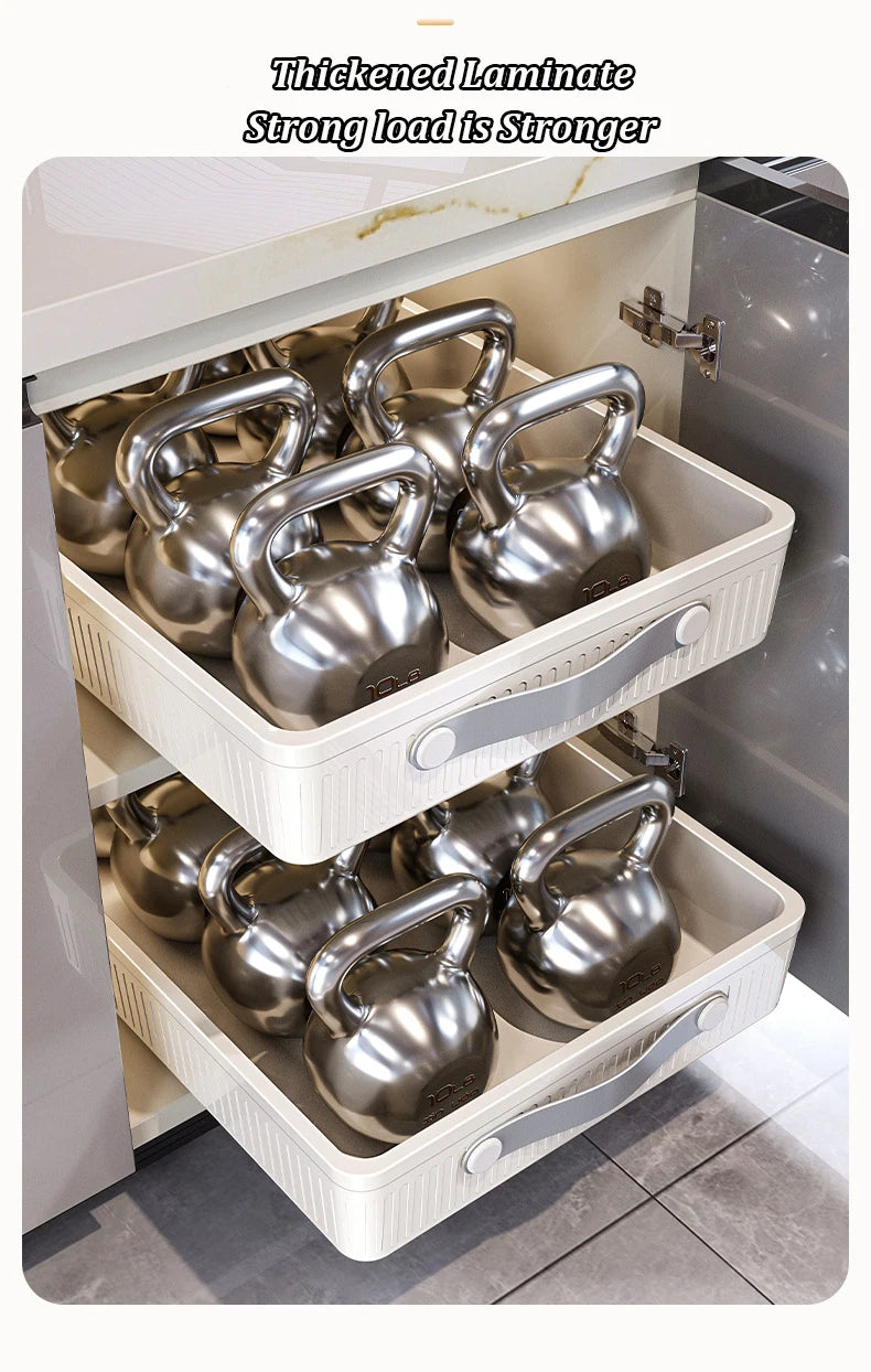 Kitchen Sliding Drawer with Slide Rail Cabinet Clothes Spice Dish Bowl Storage Rack Pull Out Cabinet Organizer Tray With Handle