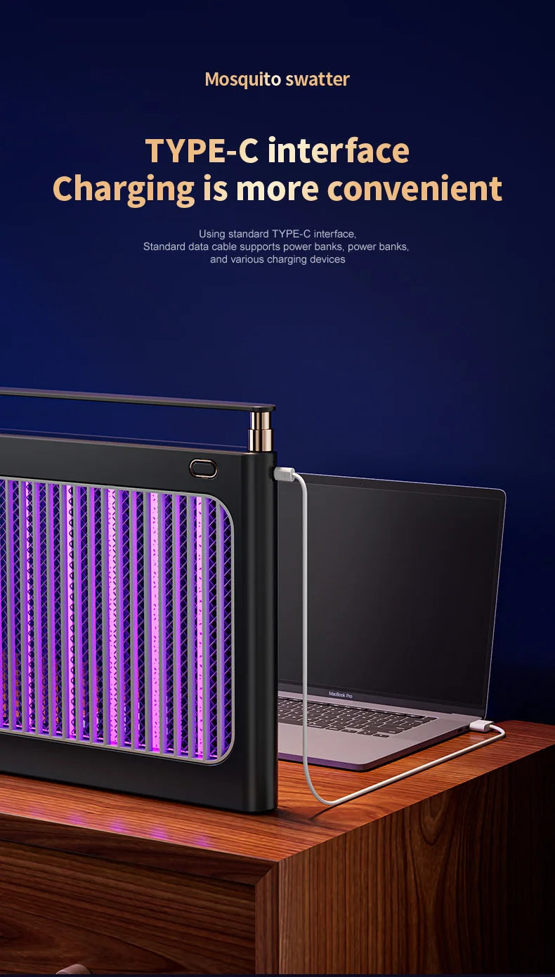 Rechargeable Energy Saving Mosquito Killer Lamp UV Trap Shock Safe Design 100㎡ Coverage Auto On Off No Chemicals Indoor Outdoor