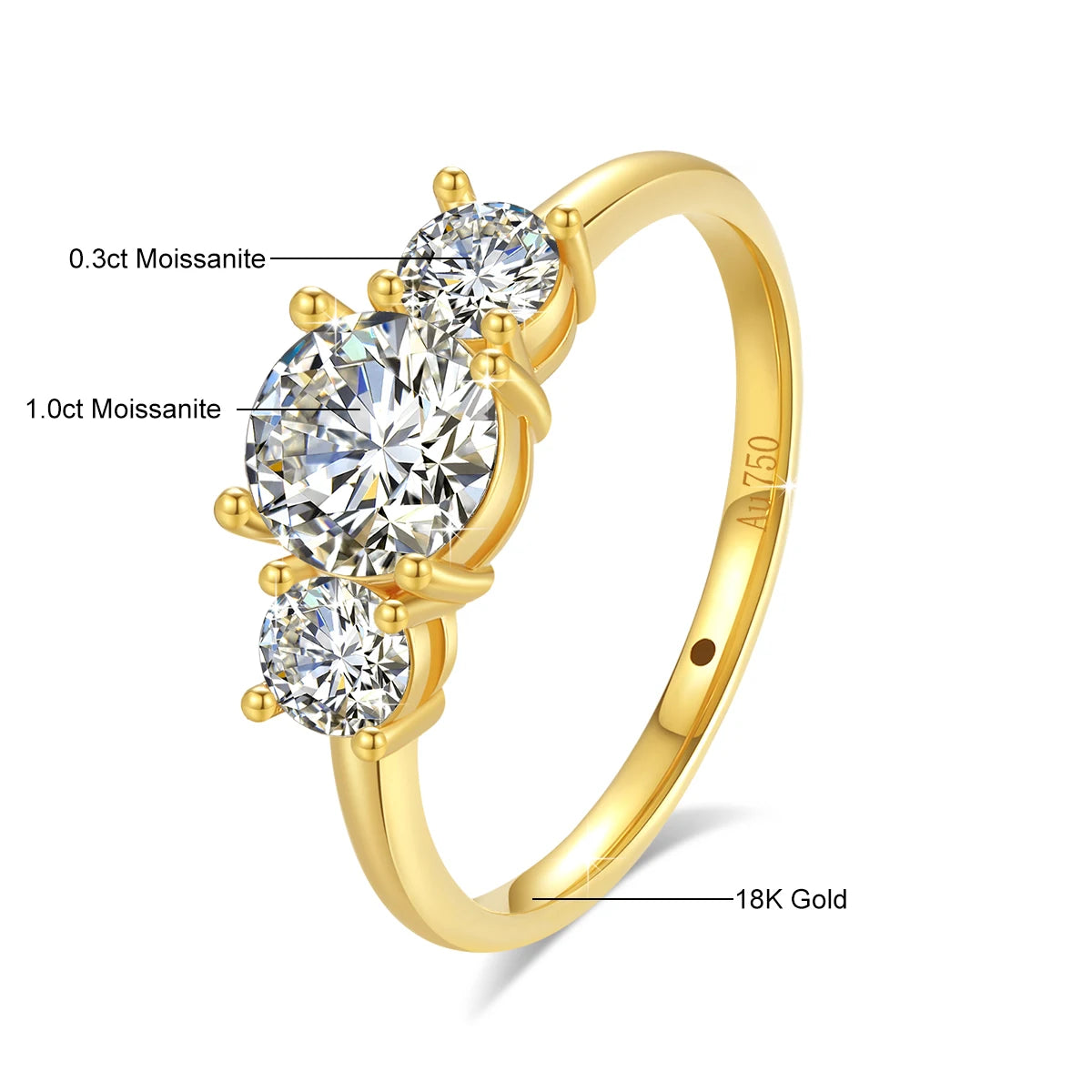 With Certificate 18k Gold Ring Moissanite For Women 3 Stone 100% Real Initial Luxury K Gold Jewelry Engagement Gift Wholesale