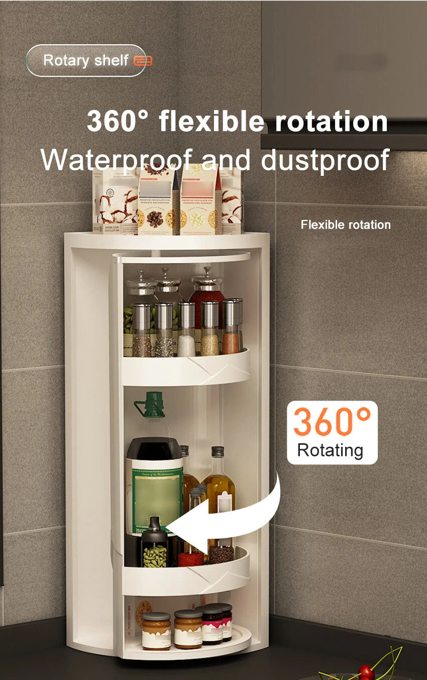 Kitchen Rotatable Layered Adjustable Shelf Bottle Holder Condiment Organizer Spice Jars, Can Rotating Storage Rack, Corner Shelf