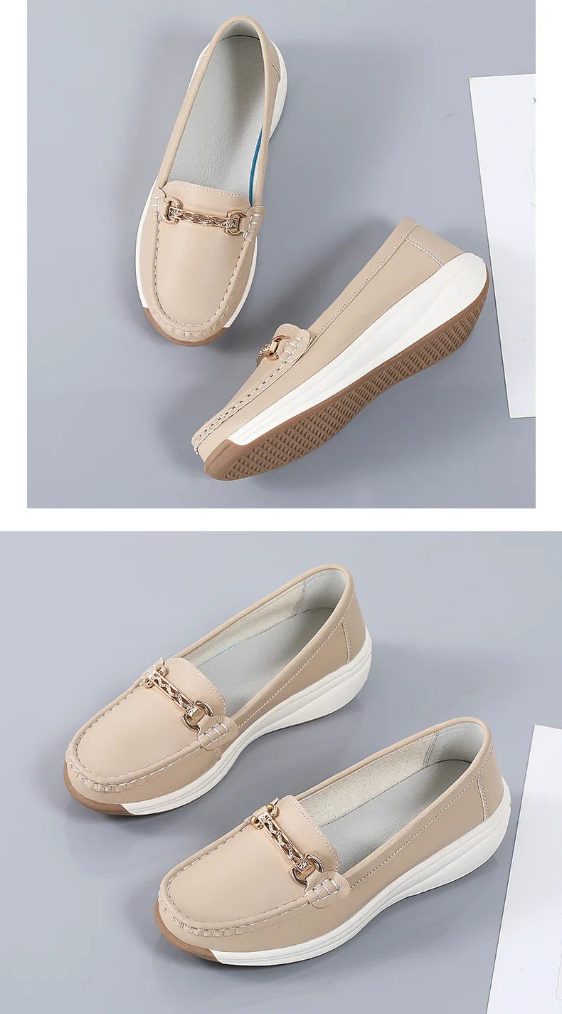 Women’s Leather Platform Loafers – Slip-On Casual Flats