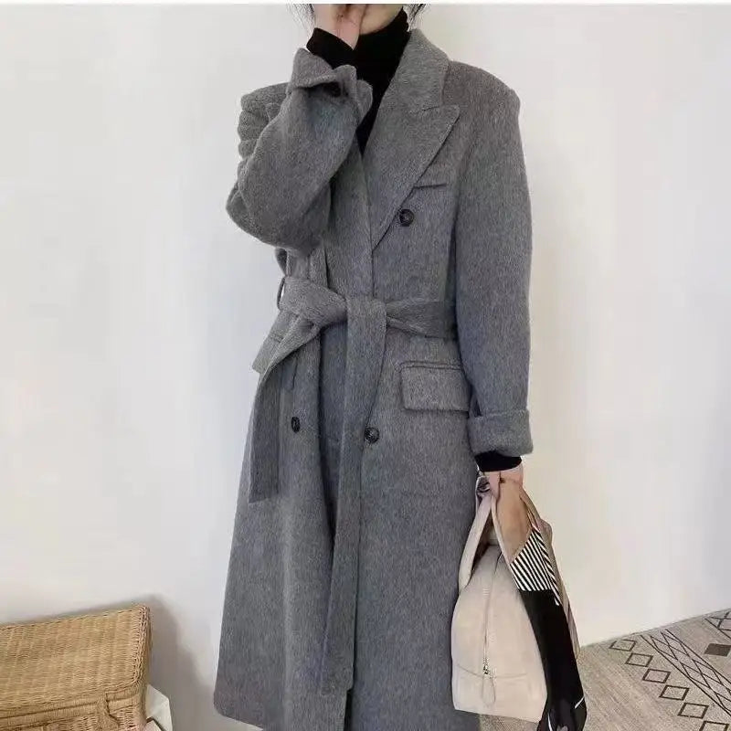 Fashion Double-Sided Wool Coat, Women's Autumn And Winter New Style Suit Collar, High-End Mid Length Jacket