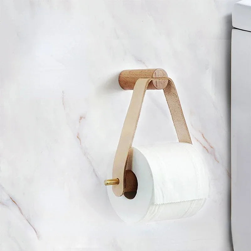Kitchen Vertical Tissue Holder Tilet Wooden Wall Paper Roll Holder Creative Nordic Bathroom Perforated Tissue Holder
