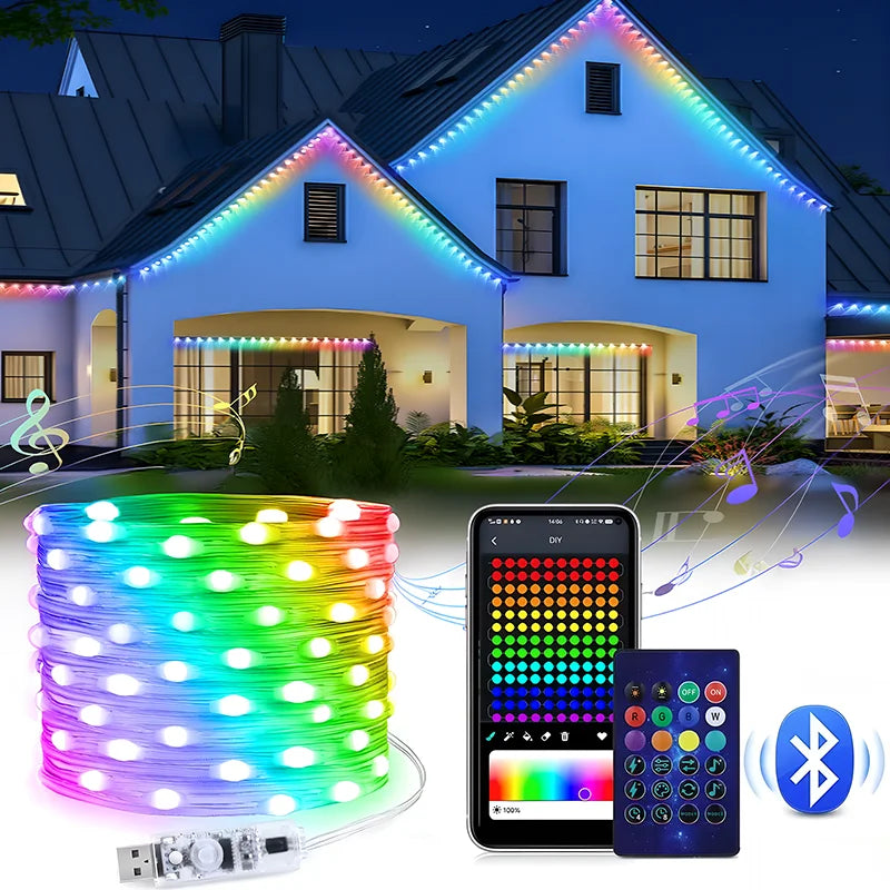 20M Permanent Outdoor Lights Smart RGBIC LED Eaves Lights with App/Remote Control Full House Flashing Lighting Christmas  Decor